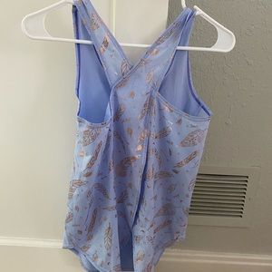 Ivivva periwinkle tie top with gold feathers
